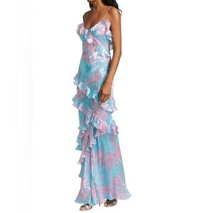 LoveShackFancy Rialto Ruffle Floral Silk-Blend Dress